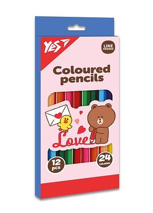 Олівці кольорові yes 12/24 кольорів line friends choco love