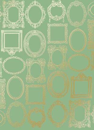 Лист односторонней бумаги с фольгированием, дизайн golden frames, color avocado, 30,5см х 30,5см