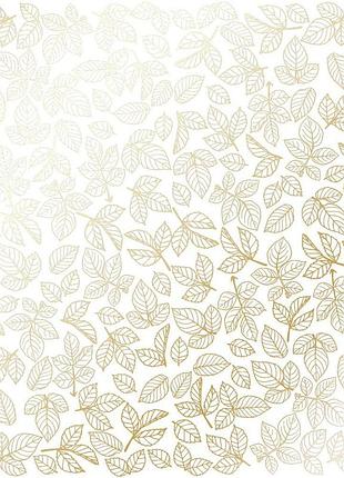 Лист односторонней бумаги с фольгированием, дизайн golden rose leaves white, 30,5см х 30,5см