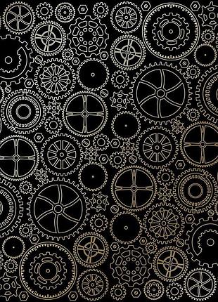 Лист односторонней бумаги с фольгированием, дизайн golden gears black, 30,5см х 30,5 см
