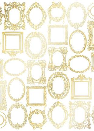 Лист односторонней бумаги с фольгированием, дизайн golden frames white, 30,5см х 30,5см