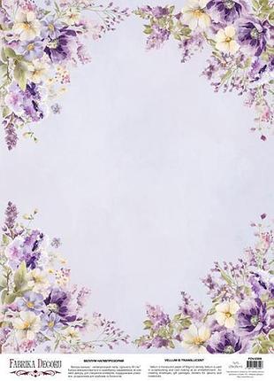 Деко веллум (лист кальки с рисунком) floral sentiments сиреневая рамка, а3 (29,7см х 42см)