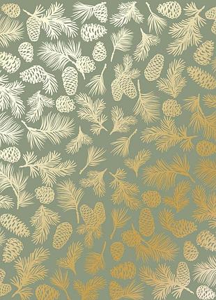 Лист односторонней бумаги с фольгированием, дизайн golden pine cones olive, 30,5см х 30,5см