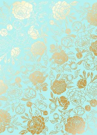 Лист односторонней бумаги с фольгированием, дизайн golden peony passion turquoise, 30,5см х 30,5см