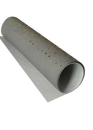 Отрез кожзама с тиснением золотой фольгой, дизайн golden stars gray, 50см х 25см