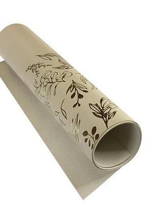 Отрез кожзама с тиснением золотой фольгой, дизайн golden branches, color beige, 50см х 25см