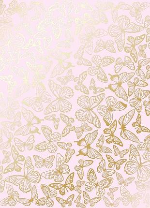 Лист односторонней бумаги с фольгированием, дизайн golden butterflies light pink, 30,5см х 30,5см