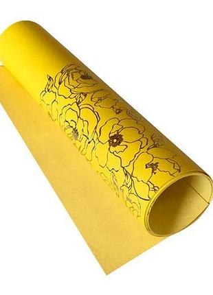Відріз шкірозамінника з тисненням золотою фольгою, дизайн golden pion yellow, 50 см х 25 см