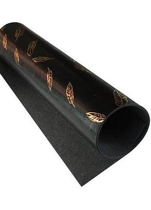 Отрез кожзама с тиснением золотой фольгой, дизайн golden feather glossy black, 50см х 25см