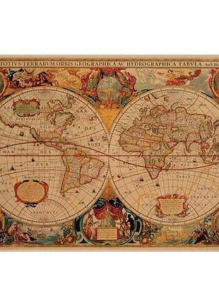 Лист крафт бумаги с рисунком maps of the seas and continents #06, 42x29,7 см