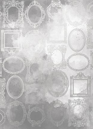 Лист односторонней бумаги с серебряным тиснением, дизайн silver frames, grey watercolor, 30,5см х 30,5см