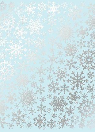 Лист односторонней бумаги с серебряным тиснением, дизайн silver snowflakes blue, 30,5см х 30,5см
