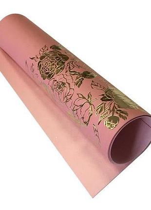 Отрез кожзама с тиснением золотой фольгой, дизайн golden peony passion, color rose vintage, 50см х 25см