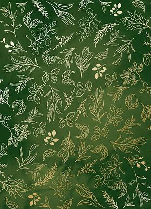 Аркуш односторонній паперу з фольгуванням, дизайн golden branches, green aquarelle, 30,5 см х 30,5 см