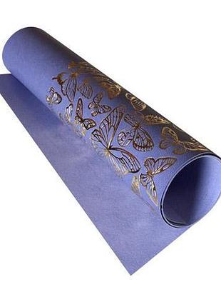 Отрез кожзама с тиснением золотой фольгой, дизайн golden butterflies lavender, 50см х 25см
