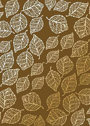 Лист односторонней бумаги с фольгированием, дизайн golden delicate leaves, color milk chocolate, 30,5см х 30,5см