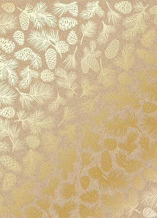 Лист односторонней бумаги с фольгированием, дизайн golden pine cones kraft, 30,5см х 30,5см