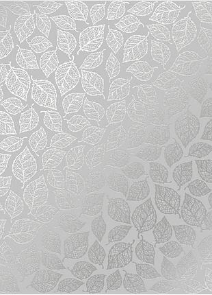 Лист односторонней бумаги с серебряным тиснением, дизайн silver leaves mini, gray, 30,5см х 30,5см