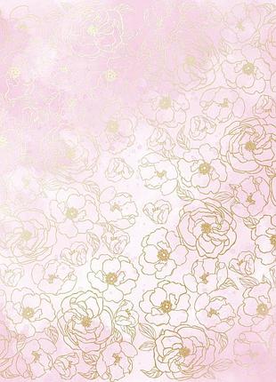 Лист односторонней бумаги с фольгированием, дизайн golden pion, color pink shabby watercolor, 30,5см х 30,5см