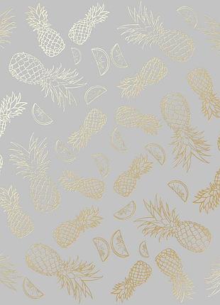Лист односторонней бумаги с фольгированием, дизайн golden pineapple gray, 30,5см х 30,5 см