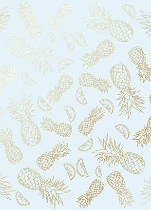 Лист односторонней бумаги с фольгированием, дизайн golden pineapple blue, 30,5см х 30,5 см