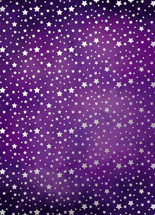 Аркуш односторонній паперу зі срібним тисненням, дизайн silver stars, violet aquarelle, 30,5 см х 30,5 см