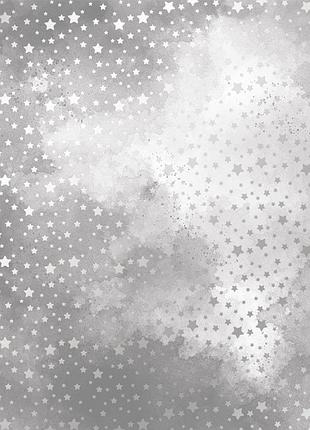 Аркуш односторонній паперу зі срібним тисненням, дизайн silver stars, grey watercolor, 30,5 см х 30,5 см