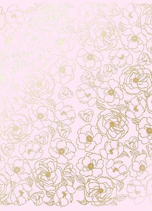 Аркуш односторонній паперу з фольгуванням, дизайн golden pion light pink, 30,5 см х 30,5 см