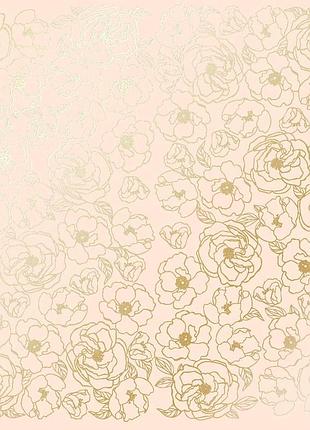 Аркуш односторонній паперу з фольгуванням, дизайн golden pion beige, 30,5 см х 30,5 см