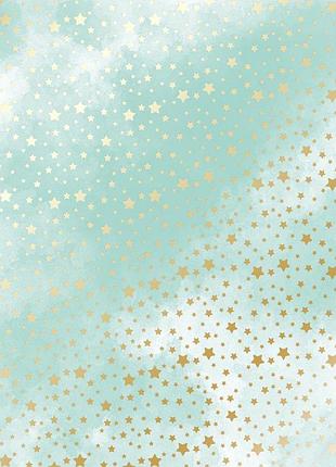 Лист односторонней бумаги с фольгированием, дизайн golden stars, mint watercolor, 30,5см х 30,5см