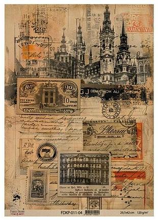 Лист крафт бумаги с рисунком vintage europe , #4, 42x29,7 см