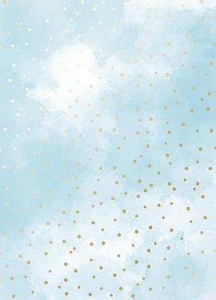 Лист односторонней бумаги с фольгированием, дизайн golden drops, color azure watercolor, 30,5см х 30,5 см