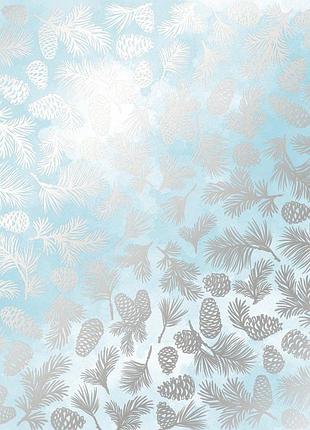 Аркуш односторонній паперу зі срібним тисненням, дизайн silver pine cones azure watercolor, 30,5 см х 30,5 см