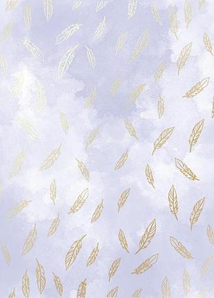 Лист односторонней бумаги с фольгированием, дизайн golden feather, lilac watercolor, 30,5см х 30,5см