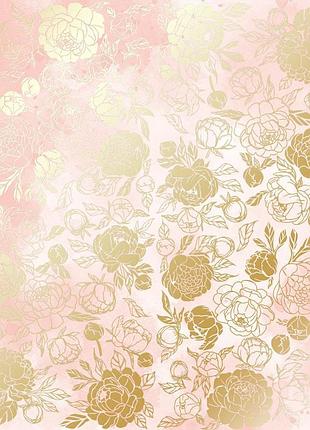 Лист односторонней бумаги с фольгированием, дизайн golden peony passion, vintage pink watercolor, 30,5см х 30,5см