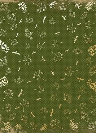 Лист односторонней бумаги с фольгированием, дизайн golden dill botany summer green, 30,5см х 30,5см