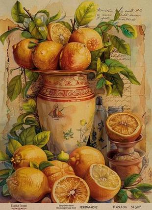 Декупажная карта на крафт бумаге 21x29,7см, ботаника винтаж , #0012