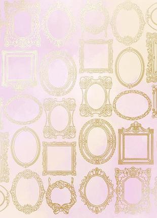 Лист односторонней бумаги с фольгированием, дизайн golden frames, color pink yellow watercolor, 30,5см х 30,5см