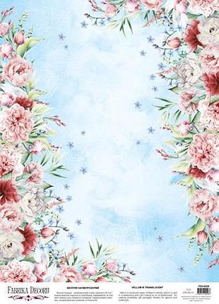 Деко веллум (лист кальки с рисунком) peony garden blue, а3 (29,7см х 42см)