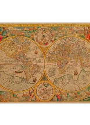 Аркуш крафт паперу з малюнком maps of the seas and continents #09, 42x29,7 см