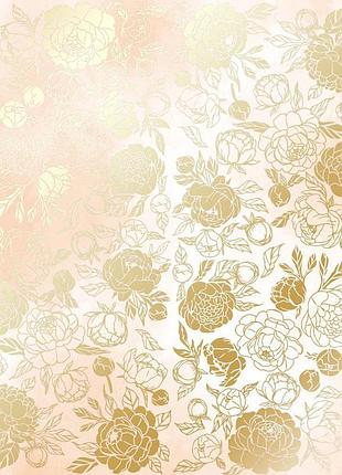 Аркуш односторонній паперу з фольгуванням, дизайн golden peony passion, beige watercolor, 30,5 см х 30,5 см