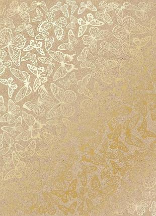 Аркуш односторонній паперу з фольгуванням, дизайн golden butterflies kraft, 30,5 см х 30,5 см