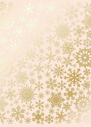 Лист односторонней бумаги с фольгированием, дизайн golden snowflakes beige, 30,5см х 30,5 см