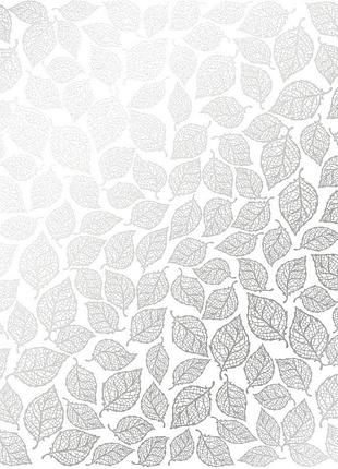 Лист односторонней бумаги с серебряным тиснением, дизайн silver leaves mini, white, 30,5см х 30,5см