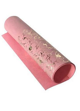 Отрез кожзама с тиснением золотой фольгой, дизайн golden pion rose vintage, 50см х 25см