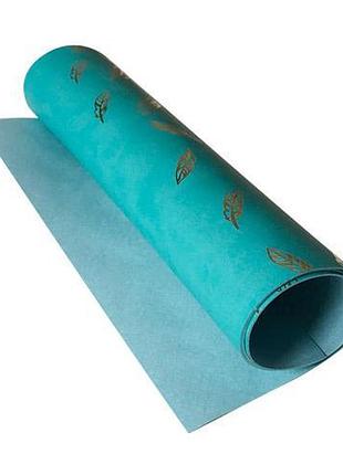 Отрез кожзама с тиснением золотой фольгой, дизайн golden feather turquoise, 50см х 25см