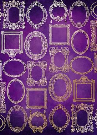 Аркуш односторонній паперу з фольгуванням, дизайн golden frames, color violet aquarelle, 30,5 см х 30,5 см
