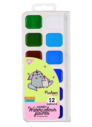Краски акварельные yes pusheen 12 цветов медовые б/к