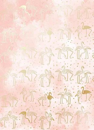 Лист односторонней бумаги с фольгированием, дизайн golden flamingo, color vintage pink watercolor, 30,5см х 30,5 см