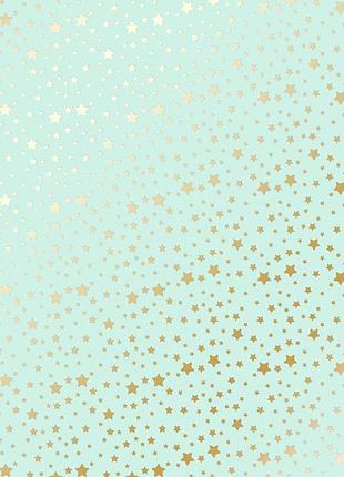 Лист односторонней бумаги с фольгированием, дизайн golden stars, mint, 30,5см х 30,5см